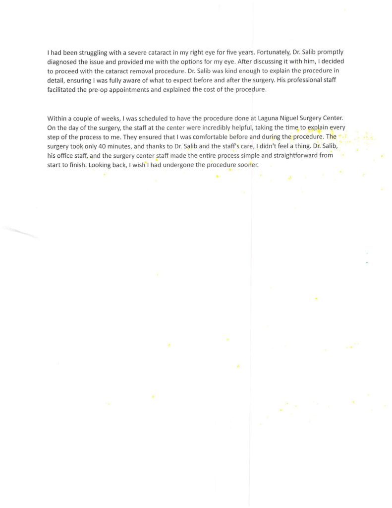Leowarly Bon Testimonial Letter Website 1 - Ophthalmologist Laguna Hills and Santa Ana