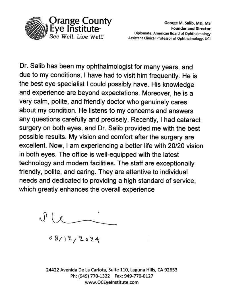 Madaeni Seyed Testimonial Letter Website 2024 1 - Ophthalmologist Laguna Hills and Santa Ana